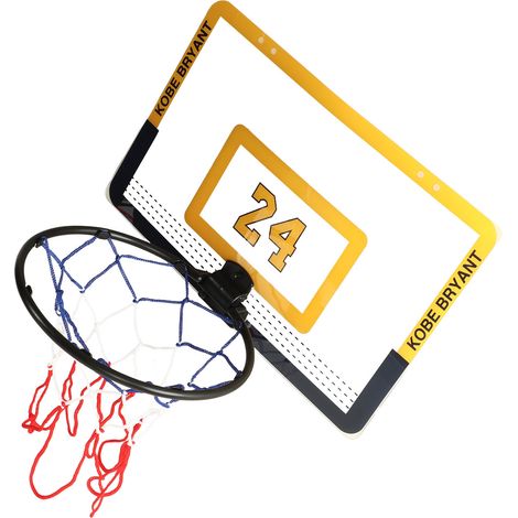 Panier de basket pliable pour enfants avec crochet de suspension et pompe à ballons, jouet de basket-ball jaune (1/5)