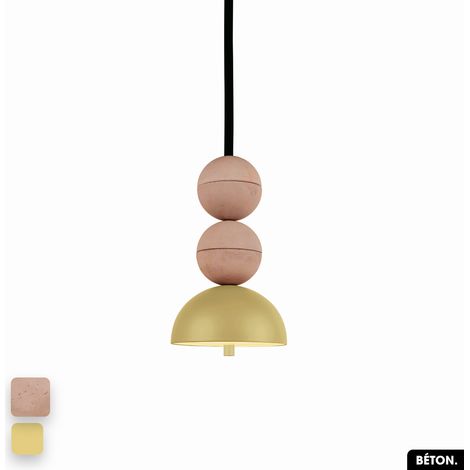 Lampe de suspension en béton - BOSFOR CONCRETE ROSE - CITRON 2 BALLES LED 14W (1/3)