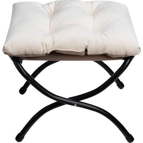 Klappbarer Fußhocker für Wohnzimmer, Sofa-Fußhocker aus Metall, Garten-/Balkonhocker, kleiner Samt-Ottomane, Beige (1/5)