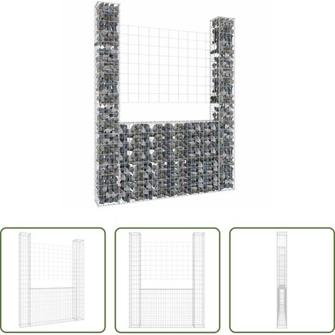 vidaXL Jardinage - Panier de gabion en forme de U avec 2 poteaux Fer 140x20x200 cm (1/5)