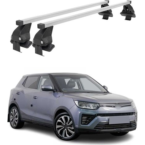 OMAC Dachträger Querträger Stahl für Ssangyong Tivoli 2015-2023 – Abschließbar – City-Crash-getestet – DIN 75302:2019 – ISO/PAS 11154:2006 – Max. 50 kg Silber (1/5)