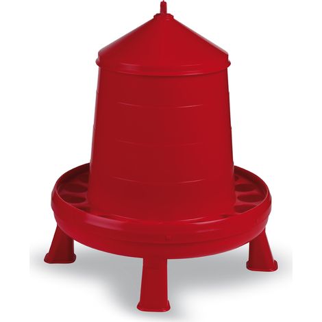 Mangeoire Volailles En Plastique Gamme Eco 8kg Avec Pieds Rouge - Gaun