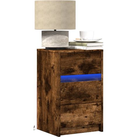 Nachttisch mit LED-Leuchten Räuchereiche Holzwerkstoff