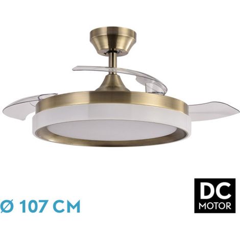 Ventilador de techo LED "Zenit" de aspas retráctiles (72W 3CCT 7200lm) IP20 Ø107cm color cuero