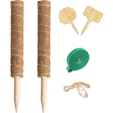 2 Pièces Bâton De Coco, 40cm Chacun, Tuteurs en Coco Superposable, Poteau de Coco avec Le Bâton de Bois Pointu pour Plantes Grimpantes Extension et Support de Plant dans Le Jardin Maison