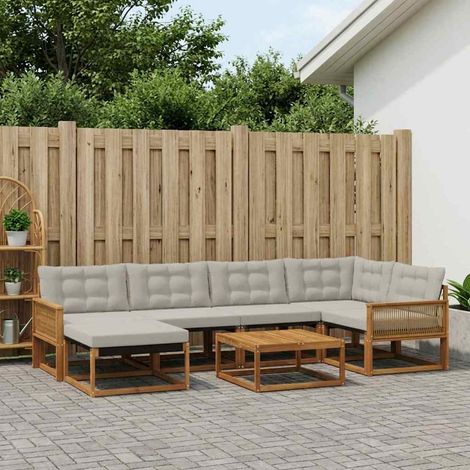 vidaXL Outdoor-Sofagarnitur mit Kissen 7 pcs Natürlich und Hellgrau (1/5)