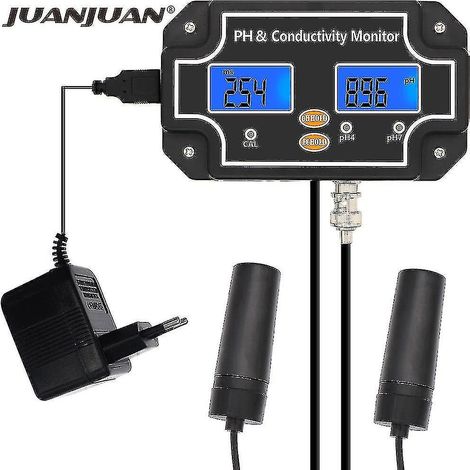 Analyseur de qualité de l'eau 2 en 1 pH/EC Ph/EC-2681 - Moniteur professionnel étanche à double affichage avec prise standard européenne (1/5)