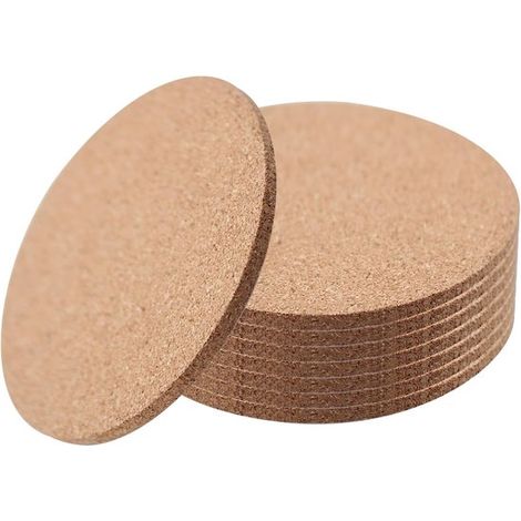 8 unidades de bases redondas de corcho, 10 cm de diámetro, 1 cm de grosor, reutilizables y absorbentes, tazas, cuencos y otros objetos (redondas) (1/4)