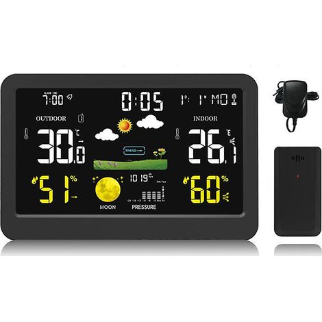 Horloge météo à écran couleur sans fil Compteur de température et d'humidité intérieure et extérieure Horloge de contrôle du son Horloge de prévision météo (1/5)
