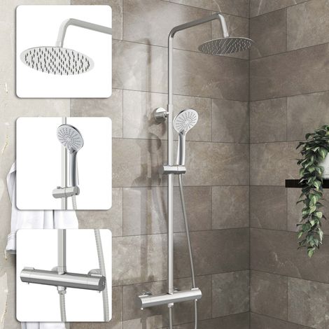 Acezanble Bathroom Thermostatic Mixer Shower Set Round Chrome Twin Head Exposed Valve (1/5)