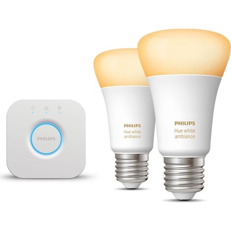 Philips Hue Kit de démarrage E27 avec 2 Ampoules Standard Lumière blanche chaude à froide - Comprend 1 Bridge - White Ambiance (1/5)