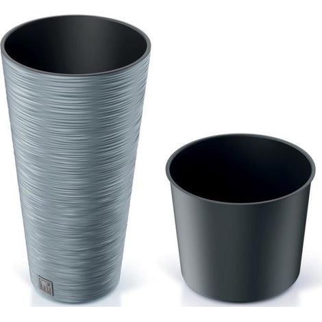 Pot De Fleurs Rond Haut - Diamètre 25 Cm Hauteur 48 Cm Capacité 15 5 L Effet Béton Extérieur Intérieur Avec Insert - 1 Pièce (1/3)