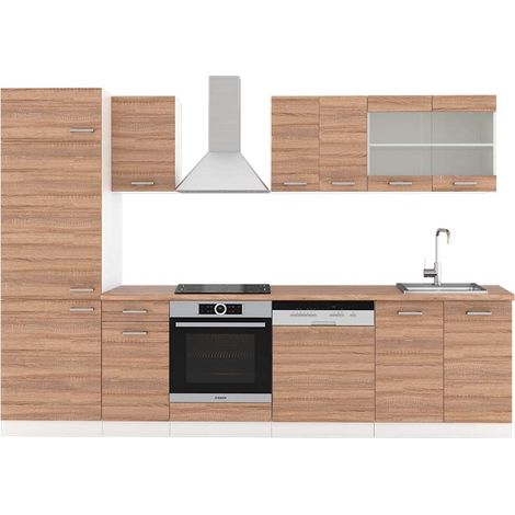 Küchenzeile R-Line, Sonoma/Weiß, 300 cm , AP Eiche, Vicco