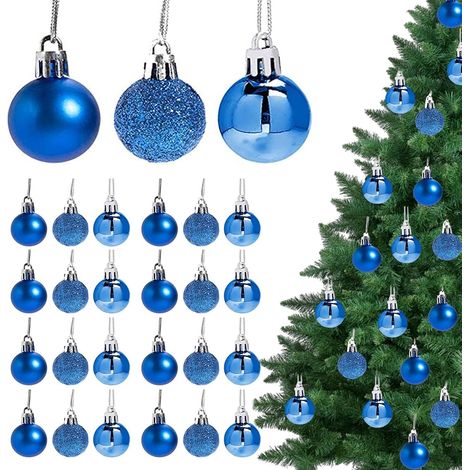 24 Pièces Boule de Noel Bleu, Mini Boules de Noël Bleues, 3CM Decoration Noel Boule en Plastique, Suspendre Boules pour Sapin de Noel l'Intérieur et l'Extérieur Mariage Maison Fête Décoration (1/5)