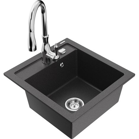 Mexen Vito 1-Becken-Granit-Spüle mit Mischbatterie Savita, Schwarz gesprenkelt - 6503-76-672601-00 (1/5)