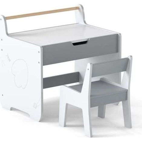 Set de table et chaises d'activités en bois pour enfants avec plateau amovible 2 en 1 - gris clair
