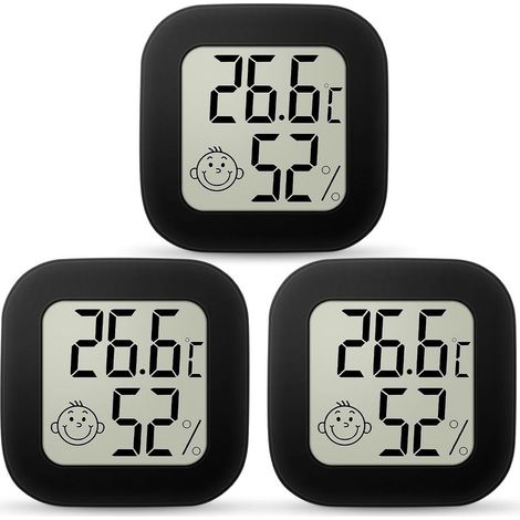 3er-Pack Mini-LCD-Thermometer mit Temperatur- und Feuchtigkeitsanzeige für den Innenbereich, geeignet für Kinderzimmer, Zuhause und Büro (Schwarz) (1/5)