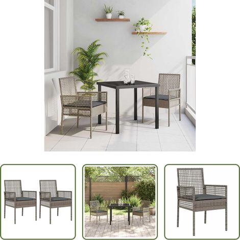 Poly-Rattan -  Gartenstuhl mit Kissen 2 pcs Grau 55 x 53 x 85 cm Poly-Rattan (1/5)