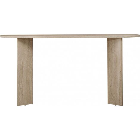 M&S – Console ovale effet travertin 150cm – Hauteur 75cm – Mélaminé beige – Design contemporain pour entrée ou salon