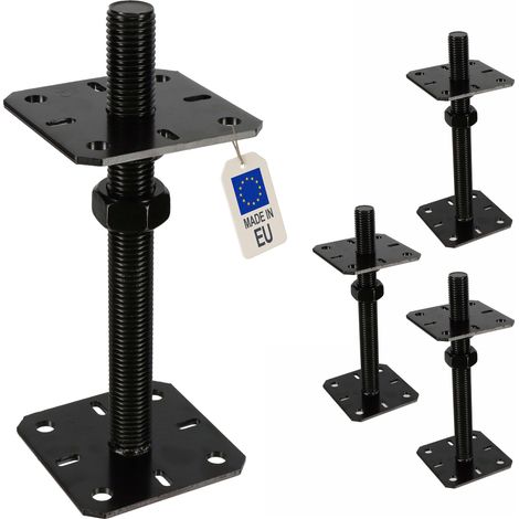 4 Embases pied de poteau réglable par vis - Platine 80x80mm - M24 - Acier galvanisé Noir - Fabrication Europe (1/5)