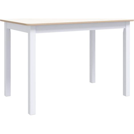 vidaXL Mesa de comedor madera de caucho blanco y marrón 114x71x75 cm (1/2)