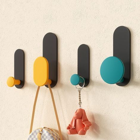 4 Pack Patères Auto-adhésif, Autocollant Porte Manteau Mural Cintre Clé Chapeau Serviette De Bain Titulaire pour Porte Entrée Foyer - Pas De Clous (1/4)