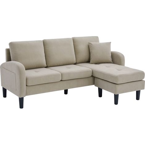 Divano angolare a L con chaise longue 166 x 118 x 77 cm in tessuto corduroy 3 posti (1/5)