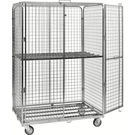 Kongamek Sicherheitscontainer 1200x800x1870mm verzinkt mit Gitterboden, 4 Gitterwänden, Tür und Bremse (1/5)
