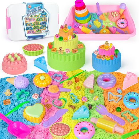 Sable Magique pour Enfants de 3 à 8 Ans Moules à Gâteaux Glacés Sable Autocollant en 5 Couleurs avec bac à Sable Jouets Sensoriels pour Le Sable Anniversaire (1/5)