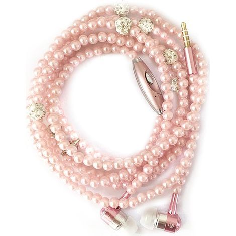 Collana di perle con gioielli, auricolari stereo con microfono, jack da 3,5 mm, cuffie in-ear cablate per telefono, design da ragazza, sorella, donna, collana di perle con gioielli stereo (rosa) (1/2)