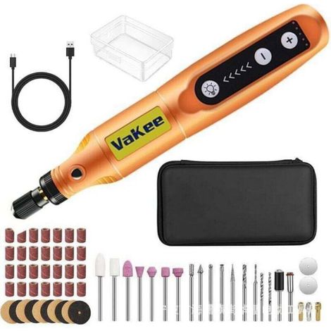 3.7 V Outil Rotatif Multifonction Sans Fil, 5-Vitesses 18000tr/min Max, Mini Perceuse Sans Fil Avec Lumière LED, 61 Pièces (1/5)