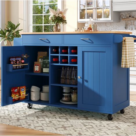 meuble rangement cuisine mobile bois bleu 102 cm OKMYHOME (1/5)