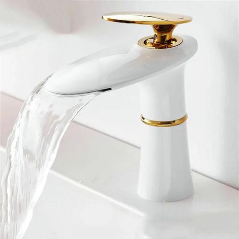 Robinet De Lavabo Cascade Mélangeur Chaud-Froid, Robinet D'évier En Laiton Noir Mélangeur De Salle De Bains Haute Grue Robinet De Quincaillerie Pour La Maison (1/5)