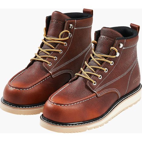 VEVOR Stivali da Lavoro con Punta in Acciaio, Taglia US 10, Stivali Lavoro Impermeabili con Punta Moc, Scarpe Antiscivole, Scarpe Leggere con Suola in Gomma EVA, per Industria, Marrone