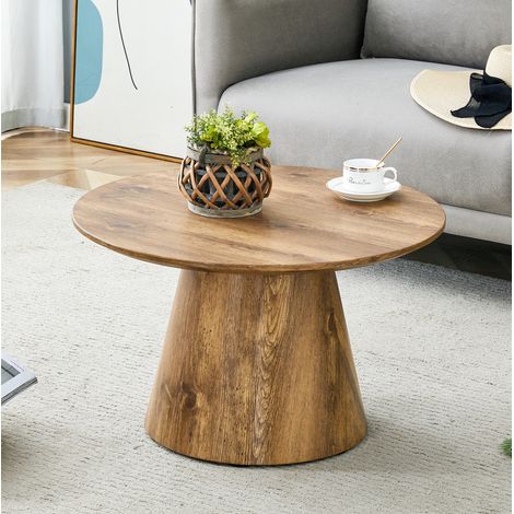Table basse ronde 60 cm en MDF décor bois, hauteur 35 cm, coloris bois naturel DESVIAE (1/5)