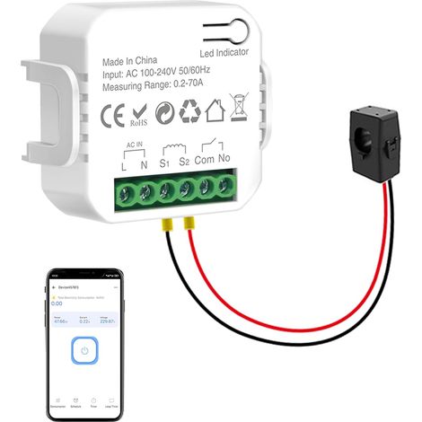 Moniteur d'énergie intelligent WiFi : compteur d'énergie intelligent, suivi de la consommation d'énergie en temps réel, suivi de la tension et du courant via l'application, analyseur de (1/5)