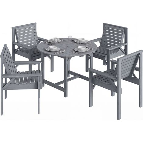 Outsunny Garden Dining Set, Round Table and Chairs w/ Parasol Hole, Grey