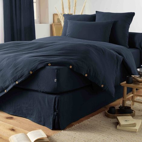 Housse de couette double gaze de coton marine 140x200 cm