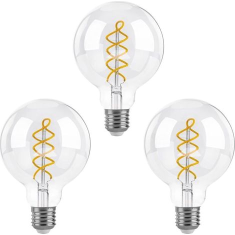 Dimmbare Edison-LED-Glühbirnen E27, G95 Vintage LED-Spiralglühbirne, 4 W (entspricht 40 W), Warmweiß 2700 K, 400 lm, Klarglas, 3er-Pack [Energieklasse F]