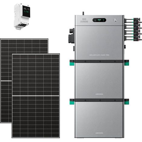 Zendure SolarFlow 2400 Pro - Batterie Solaire 2400W AC, PV 4800W, 2.4-16.8kWh, Plug & Play, IP65, avec Compteur intelligent 3CT, avec 2xAB3000L (5.76 kWh), avec 515Wx2 Panneau Bifacial