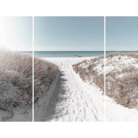 Triptyque sur toile chemin de plage 125x97 cm - Impression sur Toile Murale Décorative - Image imprimée en HD sur Toile - Toile sur Châssis en Bois FSC - Fabriqué en France