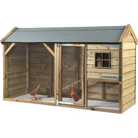 Fatmoose Hühnerstall mit Auslauf CosyChicken Cottage aus Holz - 243x95x148 cm