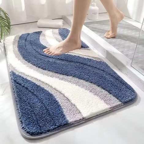 Tapis de bain plissé bleu - tapis moelleux adapté aux sols de salle de bain (plissé bleu - 40,6 x 61,1 cm - épais et doux - très absorbant - antidérapant (1/5)