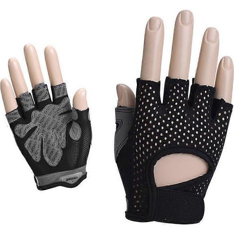 Gants d'entraînement d'haltérophilie pour femmes, demi-doigts, lot de 3, noirs (1/5)