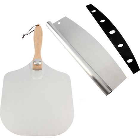 Filiyano-Ensemble pelle à pizza, pelle à pizza + coupe-pizza coudé, pelle à pizza en aluminium, manche pliable en bois, acier inoxydable (1/5)