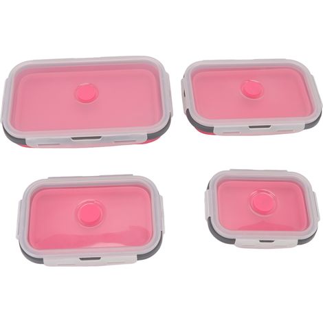 Lot de 4 boîtes de conservation alimentaire en silicone, pliables et portables, pour hommes et femmes, couleur rose rouge. (1/5)