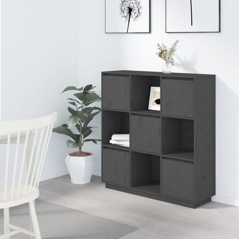 vidaXL Credenza Grigia 110,5x35x117 cm in Legno Massello di Pino (1/5)