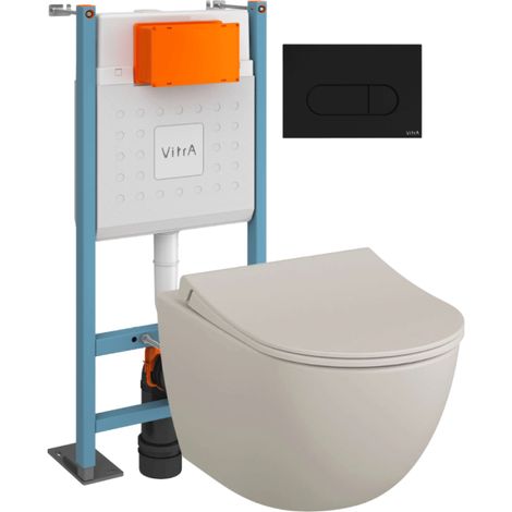 Pack WC suspendu VITRA Sento lin mat + bâti autoportant V-Fix Core + Plaque Round Blanche (1/4)