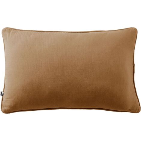 Coussin déhoussable avec passepoil "Gaïa" 40 x 60 cm "Gaze de Coton" l'Effet Papillon - Gaia Camel - (1/2)