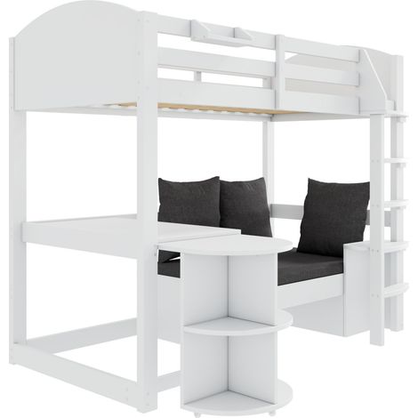 Lit mezzanine enfant 90x200 cm blanc avec bureau escamotable, canapé et rangement HOMVRA (1/5)